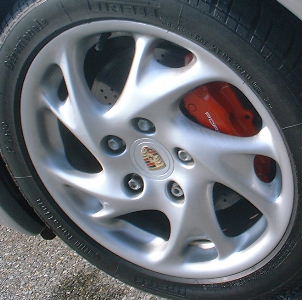 97-04 PORSCHE BOXSTER S 17x7 Soft Slanted Flared Notched 5 Spoke SILVER FRONT