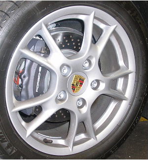 06-09 PORSCHE CAYMAN 17x6.5 Flared Forked Thin 10 Spoke SILVER FRONT, OPTN I393
