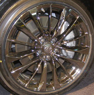 11-13 INFINITI G37 COUPE/CONVERTIBLE 19x8.5 Thin Flared Alternating 15 Spk, Dished Centr BLACK CHROME FRONT